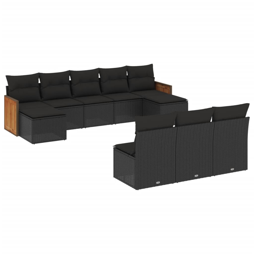 Set Divani da Giardino 10pz con Cuscini in Polyrattan Nero 3260466