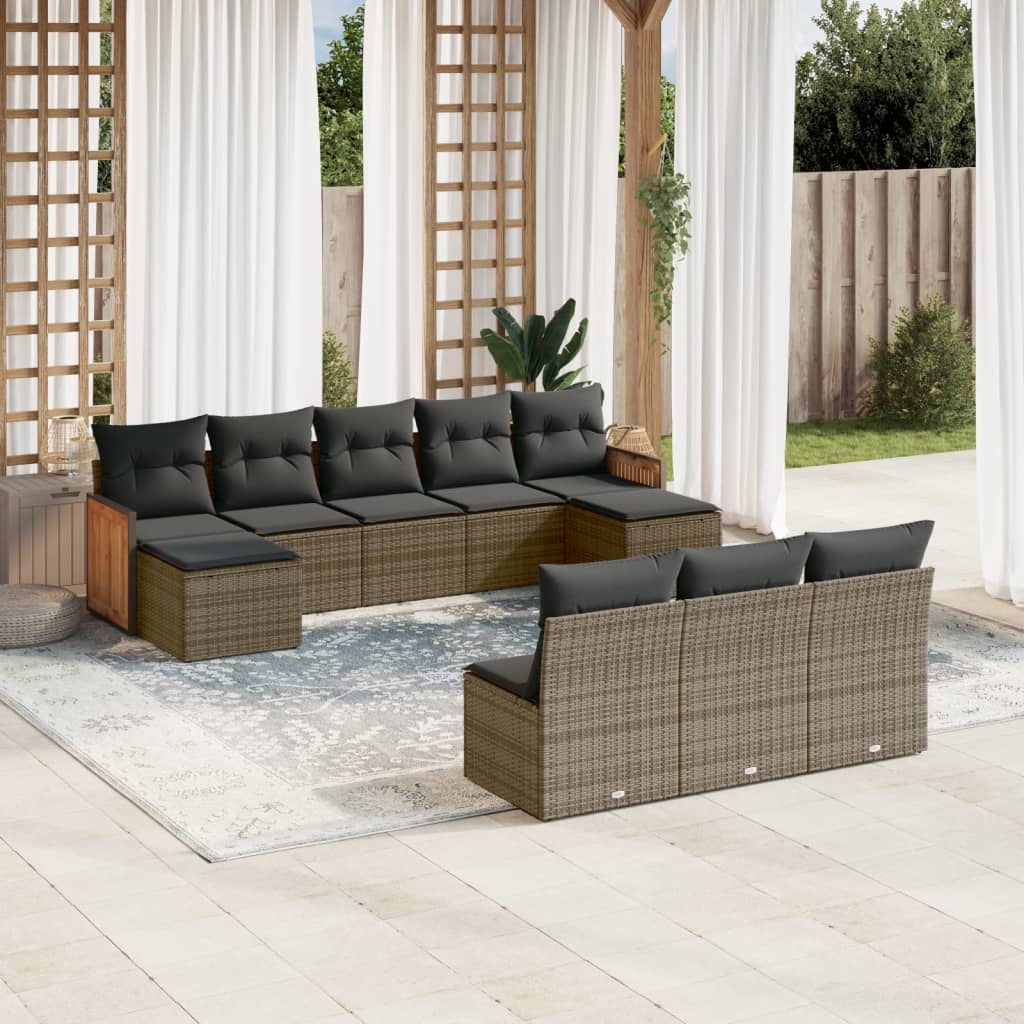 Set Divano da Giardino 10 pz con Cuscini Grigio in Polyrattancod mxl 113286