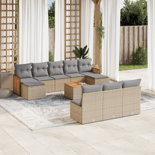 Set Divani da Giardino 11 pz con Cuscini Beige in Polyrattan 3260477