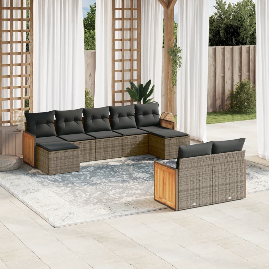 Set Divano da Giardino 9 pz con Cuscini Grigio in Polyrattan 3260485