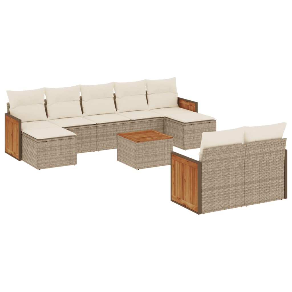 Set Divano da Giardino 10 pz con Cuscini Beige in Polyrattan 3260490