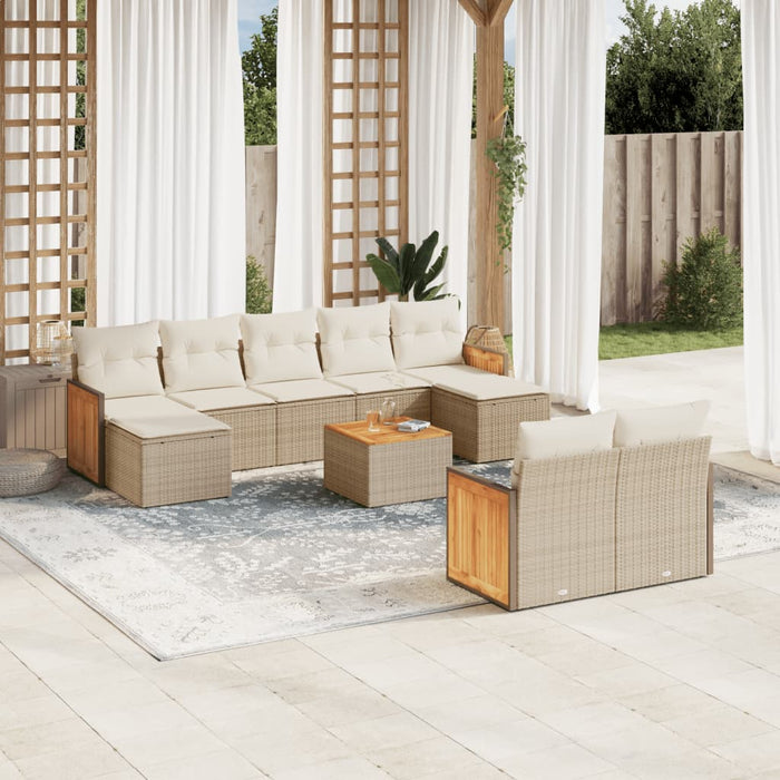 Set Divano da Giardino 10 pz con Cuscini Beige in Polyrattan 3260490