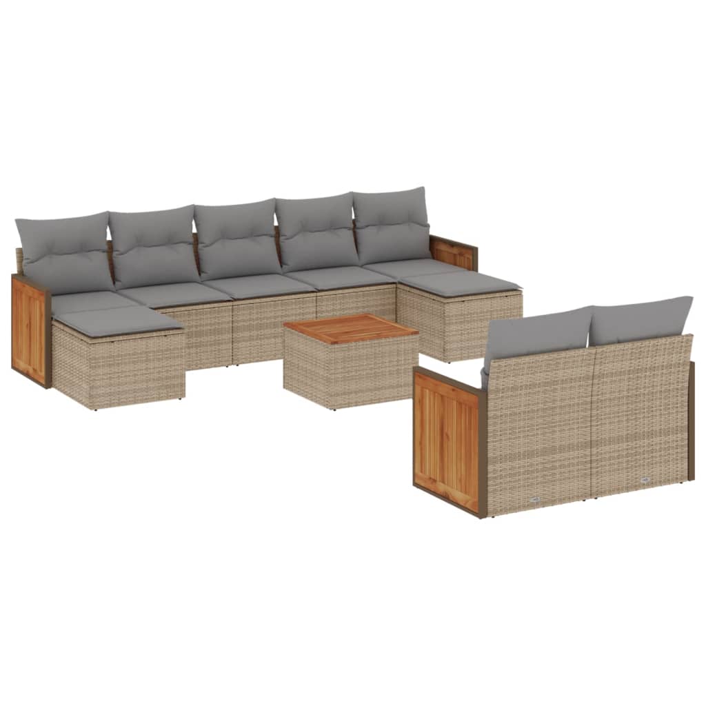 Set Divano da Giardino 10 pz con Cuscini Beige in Polyrattan 3260491