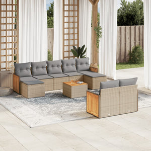 Set Divano da Giardino 10 pz con Cuscini Beige in Polyrattan 3260491