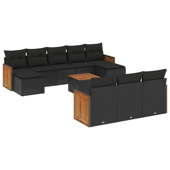 Set Divani da Giardino 11 pz con Cuscini in Polyrattan Nero 3260501