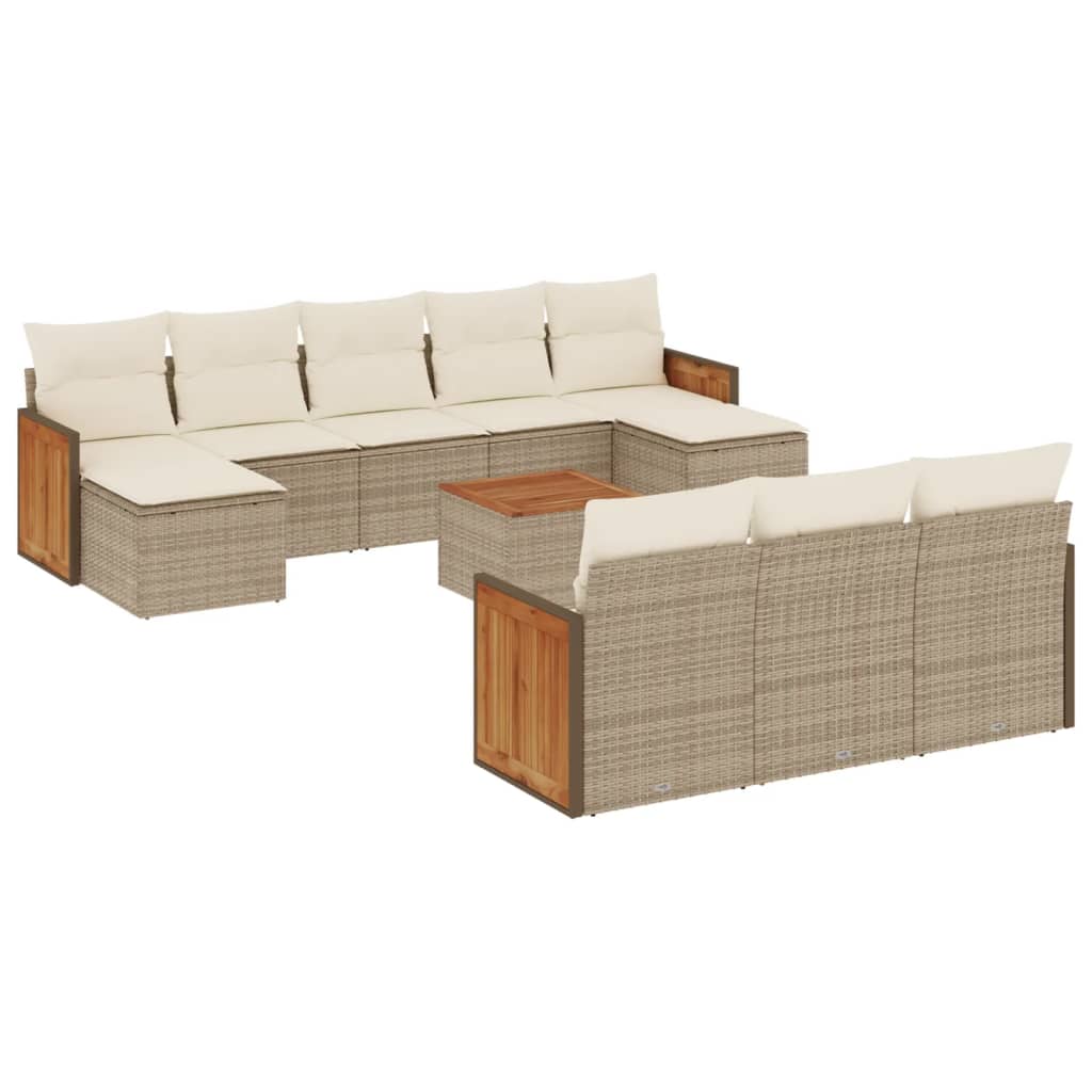 Set Divani da Giardino 11 pz con Cuscini Beige in Polyrattan 3260504