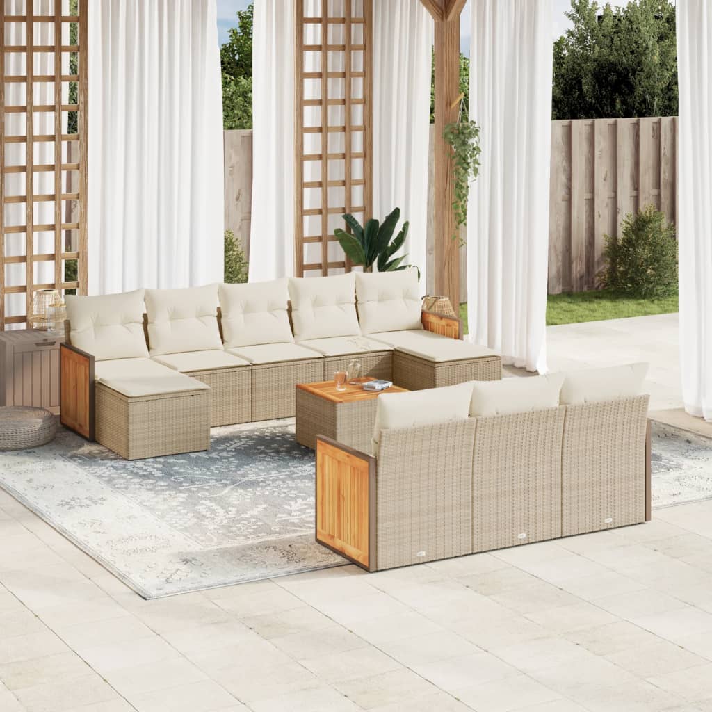 Set Divani da Giardino 11 pz con Cuscini Beige in Polyrattan 3260504