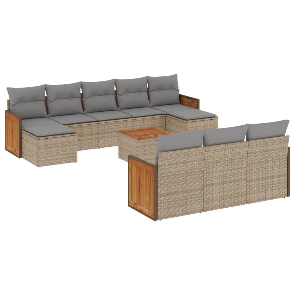 Set Divani da Giardino 11 pz con Cuscini Beige in Polyrattan 3260505