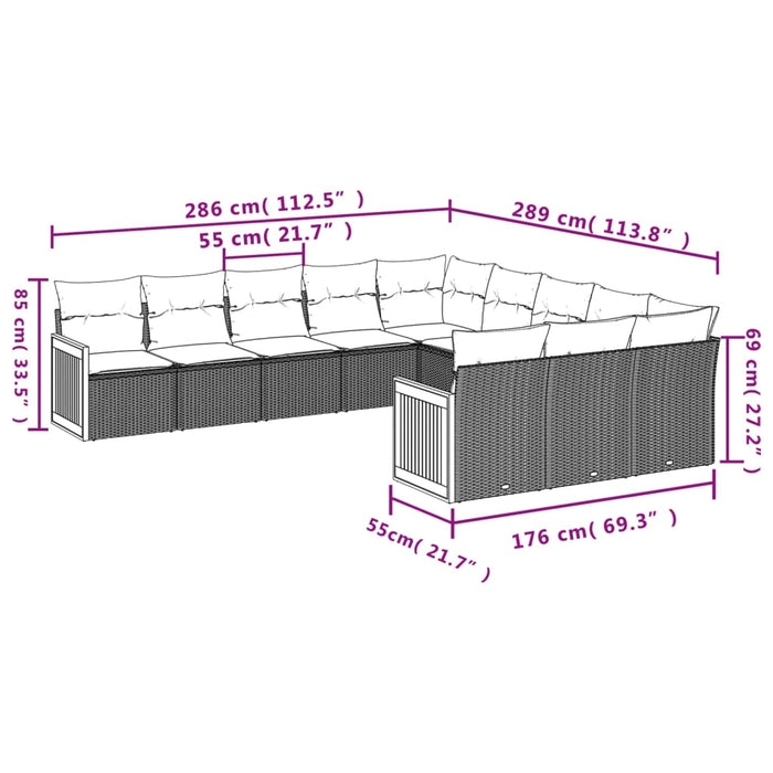 Set Divani da Giardino 11 pz con Cuscini in Polyrattan Nero 3260508