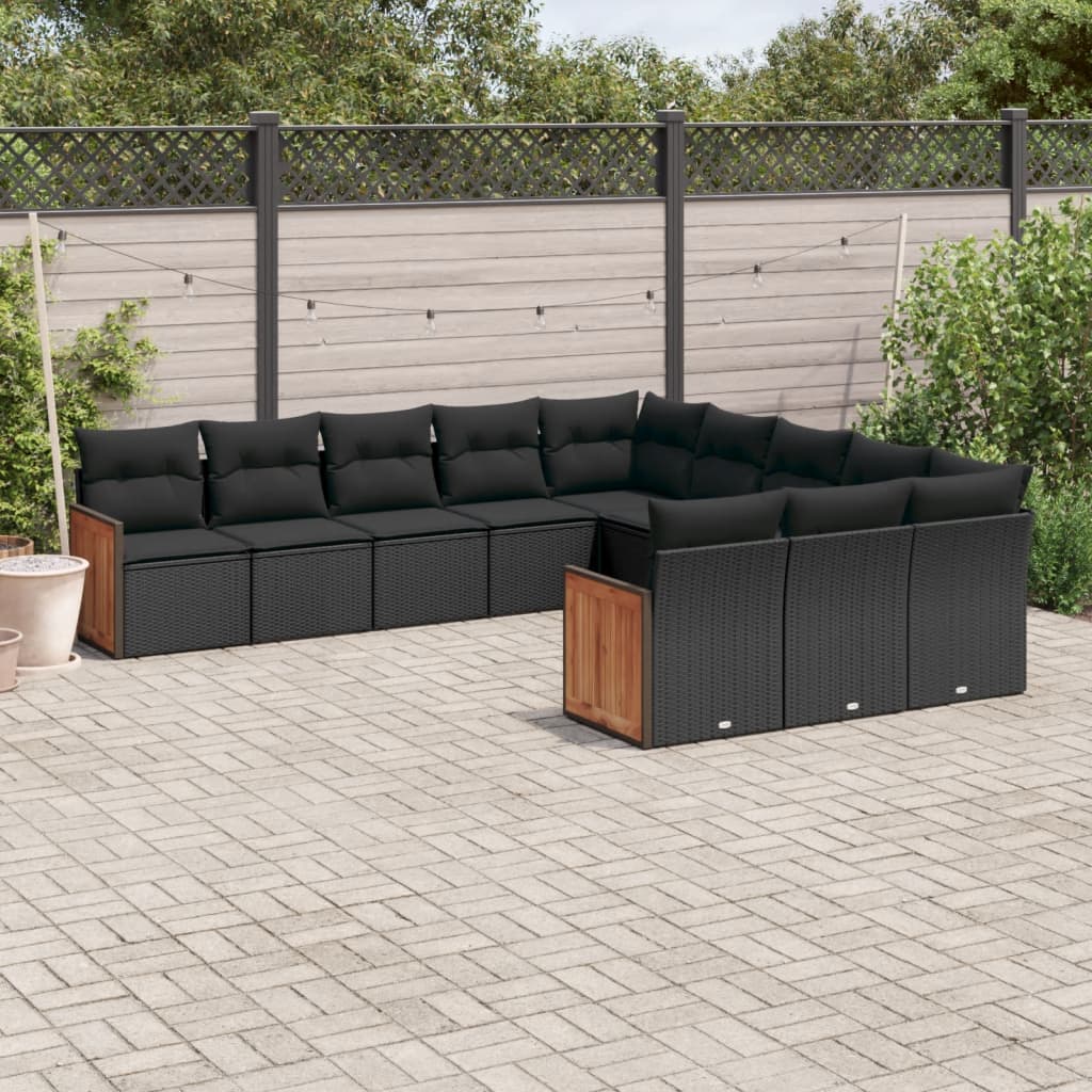 Set Divani da Giardino 11 pz con Cuscini in Polyrattan Nero 3260508