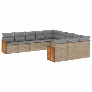 Set Divani da Giardino 11 pz con Cuscini Beige in Polyrattan 3260512