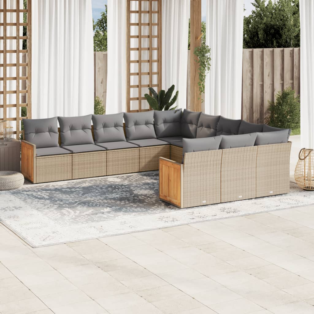 Set Divani da Giardino 11 pz con Cuscini Beige in Polyrattan 3260512