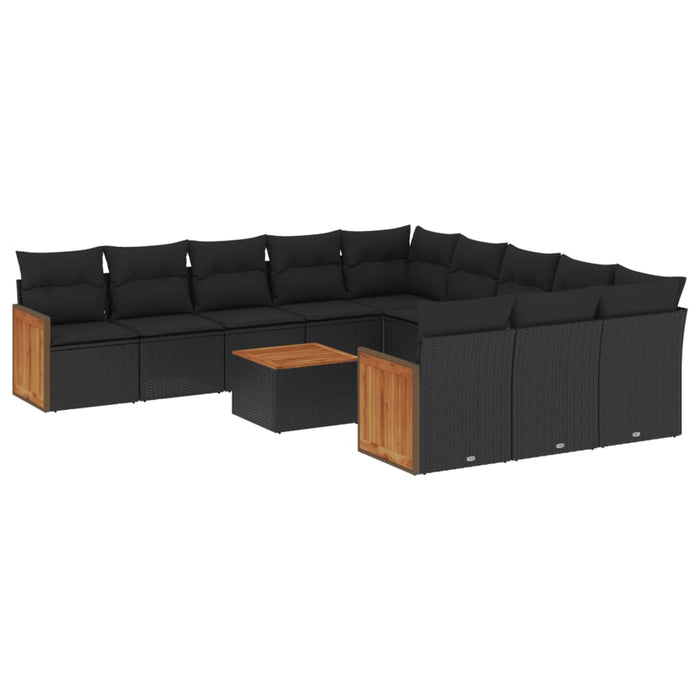 Set Divani da Giardino 12 pz con Cuscini Nero in Polyrattan 3260515