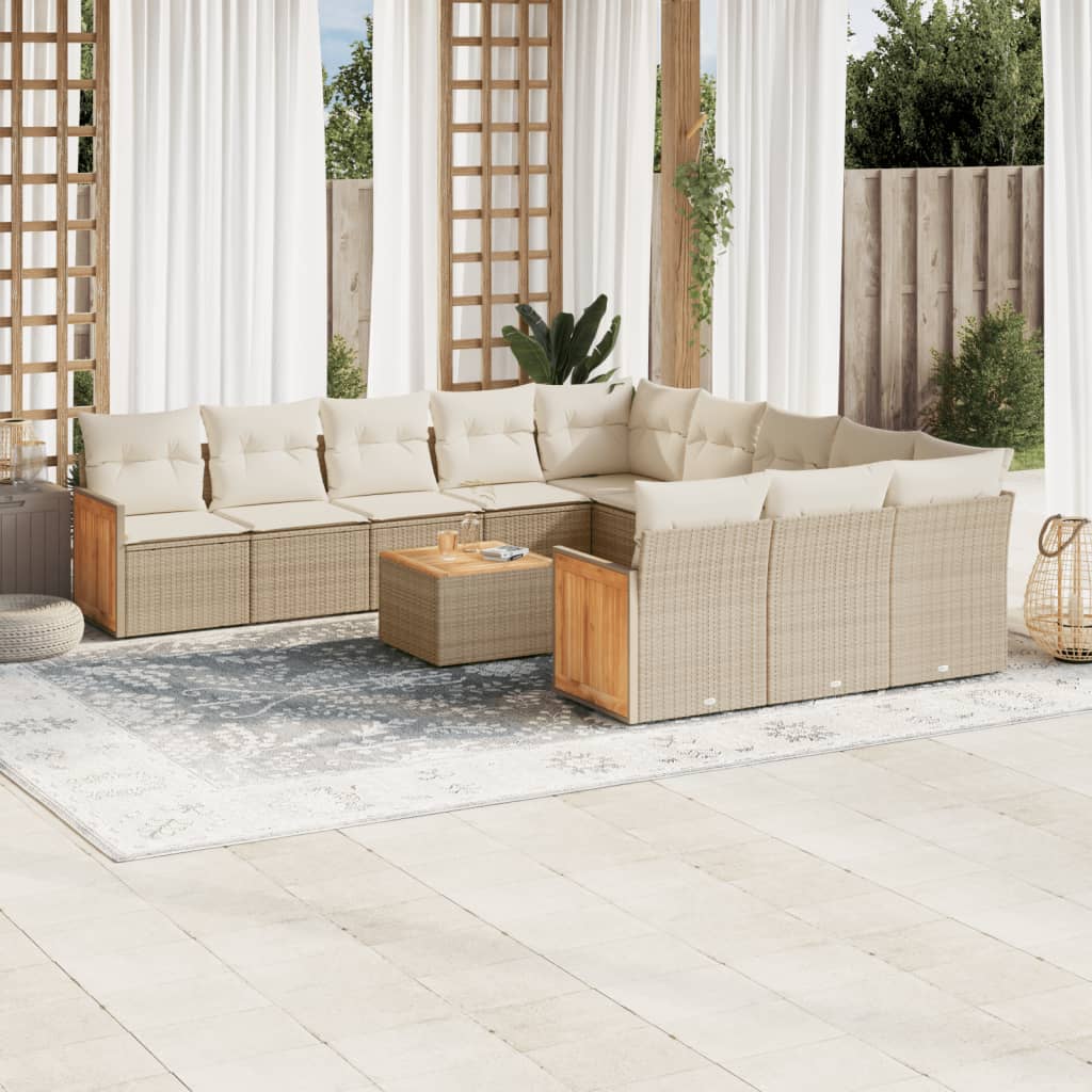 Set Divani da Giardino 12 pz con Cuscini Beige in Polyrattan 3260518