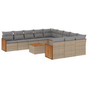 Set Divani da Giardino 12 pz con Cuscini Beige in Polyrattan 3260519