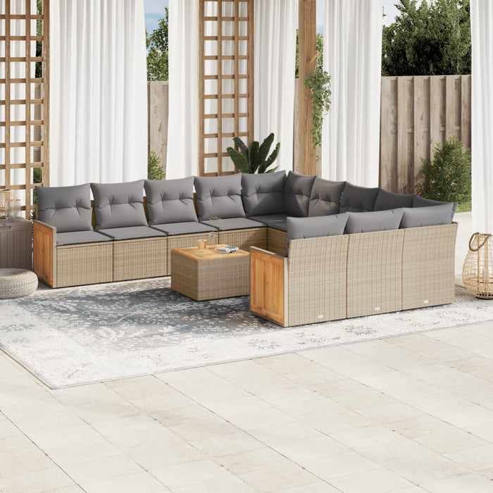 Set Divani da Giardino 12 pz con Cuscini Beige in Polyrattan 3260519