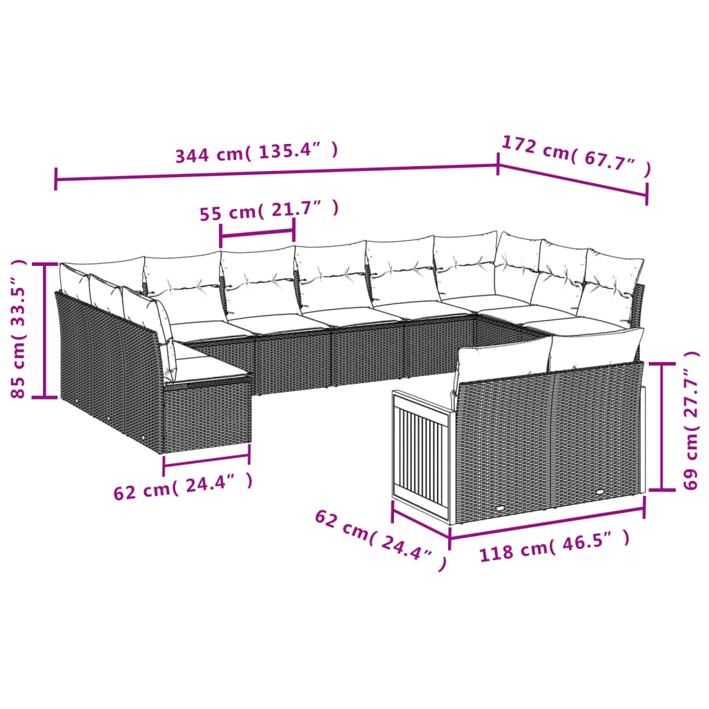 Set Divani da Giardino 12 pz con Cuscini Nero in Polyrattancod mxl 112144