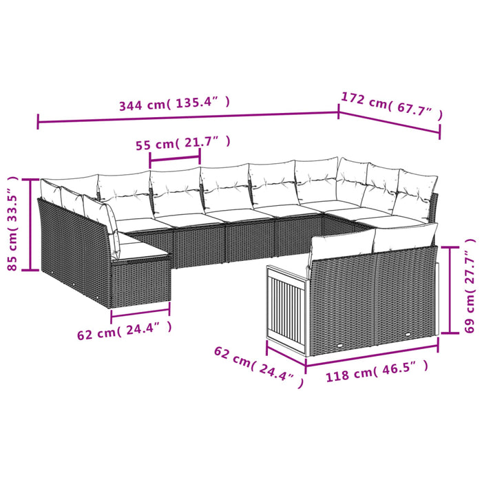 Set Divani da Giardino 12 pz con Cuscini Nero in Polyrattan 3260523