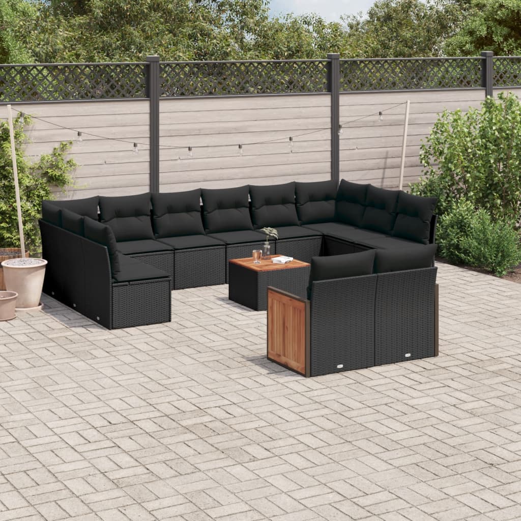 Set Divani da Giardino 13pz con Cuscini Nero in Polyrattancod mxl 112132