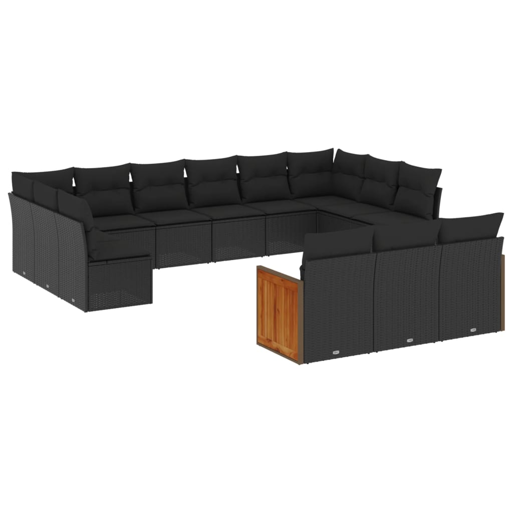 Set Divani da Giardino 13pz con Cuscini Nero in Polyrattan 3260536