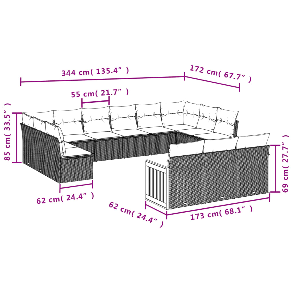 Set Divano da Giardino 13 pz con Cuscini Beige in Polyrattancod mxl 88145