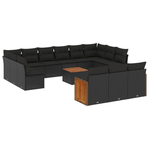 Set Divani da Giardino 14pz con Cuscini in Polyrattan Nero 3260543