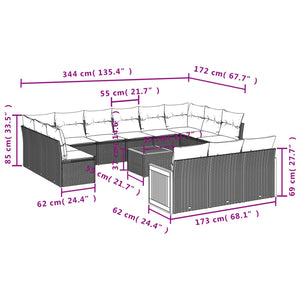 Set Divani da Giardino 14pz con Cuscini in Polyrattan Nero 3260543