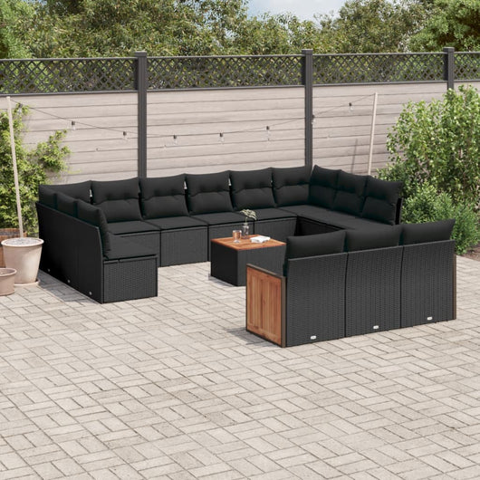 Set Divani da Giardino 14pz con Cuscini in Polyrattan Nero 3260543