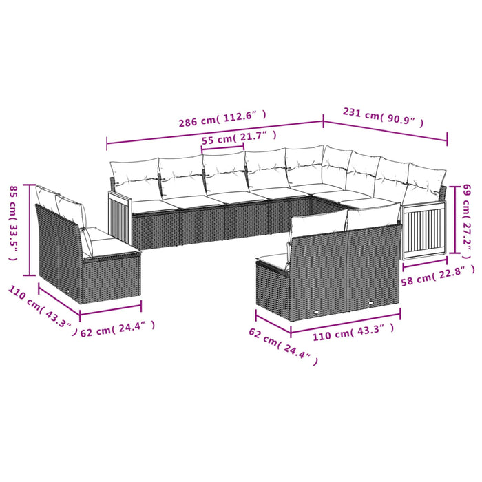 Set Divani da Giardino 12 pz con Cuscini Grigio in Polyrattancod mxl 113556