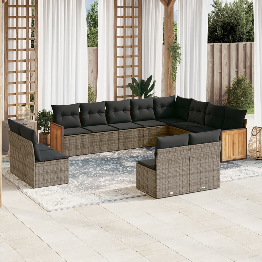 Set Divani da Giardino 12 pz con Cuscini Grigio in Polyrattan 3260555