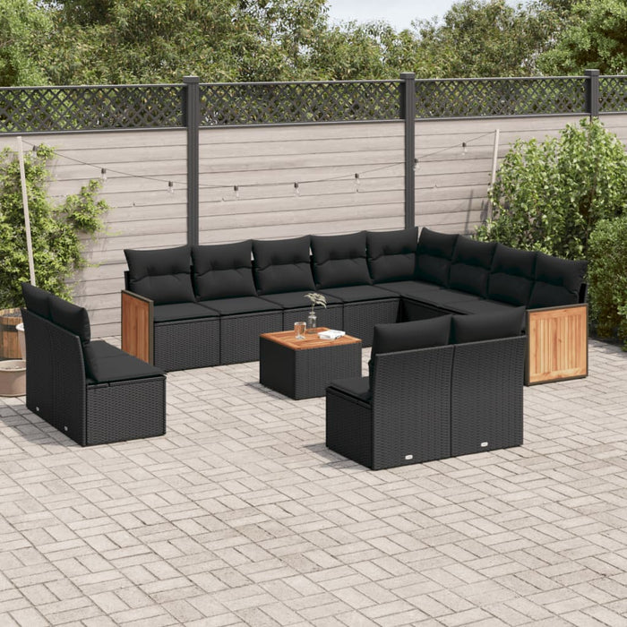 Set Divani da Giardino 13pz con Cuscini Nero in Polyrattan 3260557