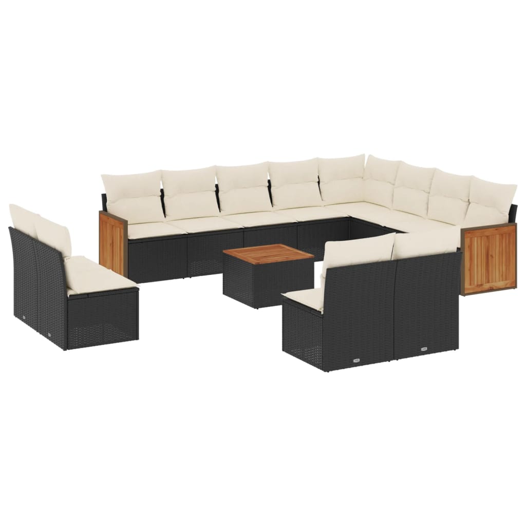 Set Divani da Giardino 13pz con Cuscini Nero in Polyrattan 3260558