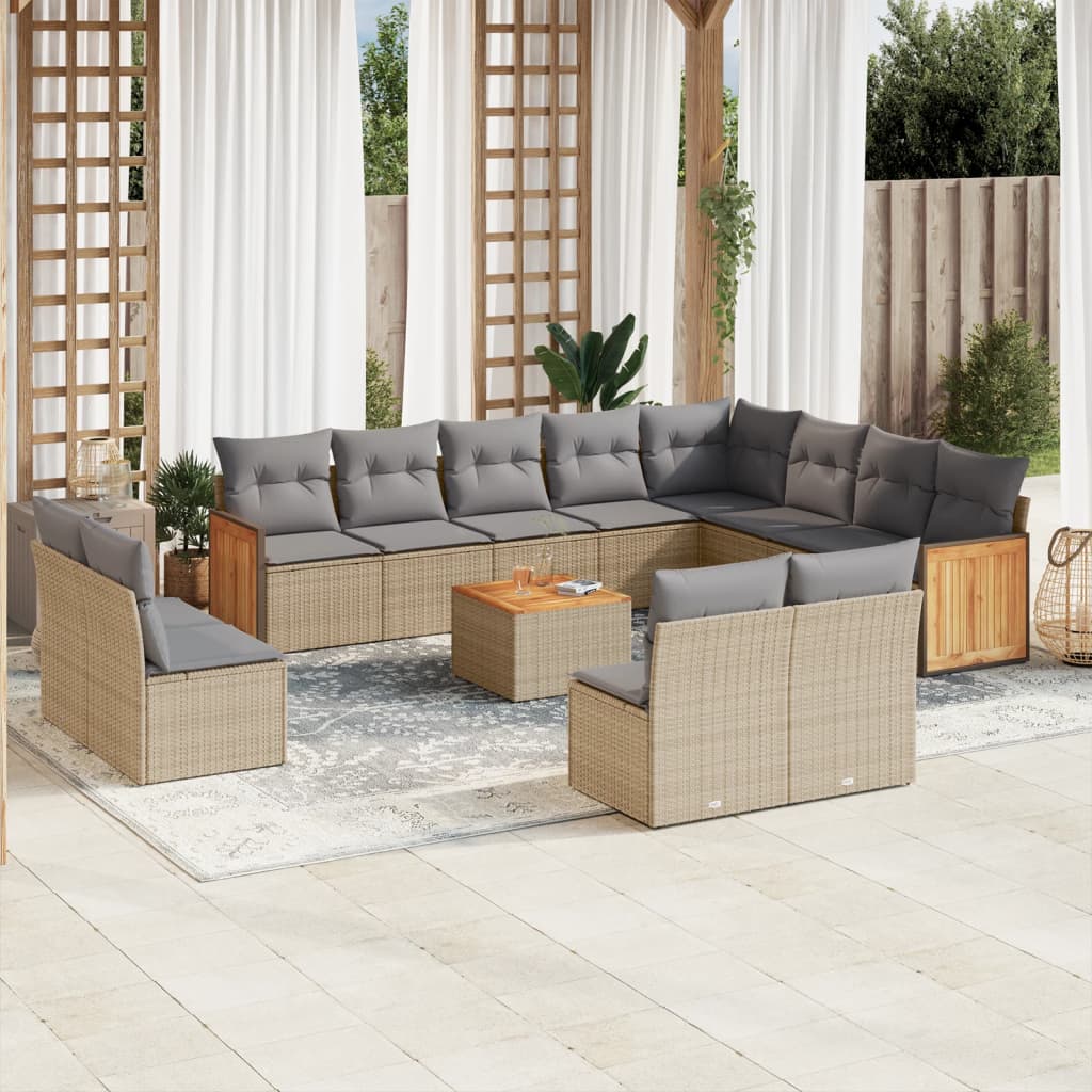 Set Divano da Giardino 13 pz con Cuscini Beige in Polyrattan 3260561