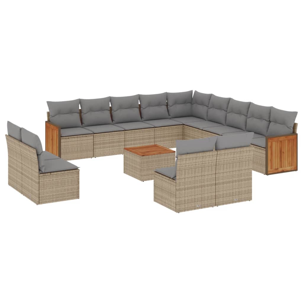 Set Divani da Giardino 14pz con Cuscini in Polyrattan Beigecod mxl 88551