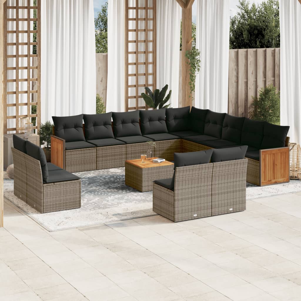 Set Divani da Giardino 14pz con Cuscini in Polyrattan Grigiocod mxl 112571