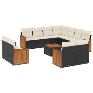 Set Divani da Giardino 12 pz con Cuscini Nero in Polyrattan 3260586