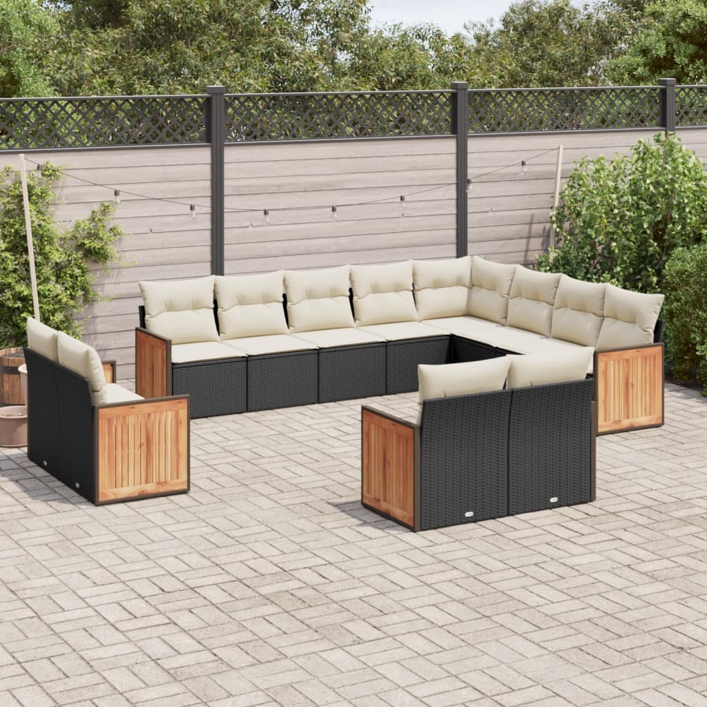 Set Divani da Giardino 12 pz con Cuscini Nero in Polyrattan 3260593