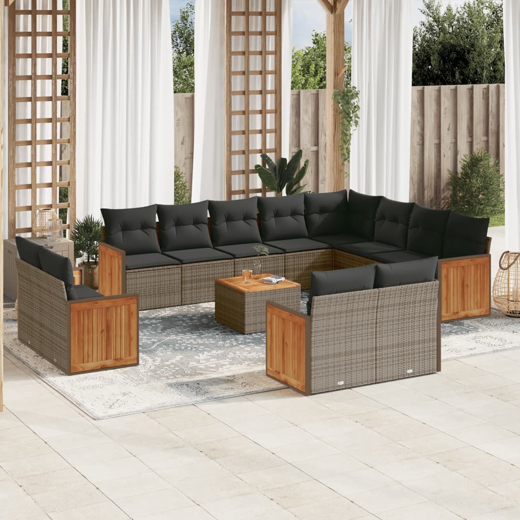 Set Divani da Giardino 13 pz con Cuscini Grigio in Polyrattan 3260604