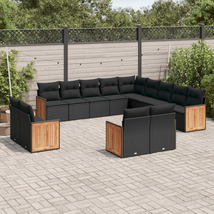 Set Divani da Giardino 13pz con Cuscini Nero in Polyrattan 3260606