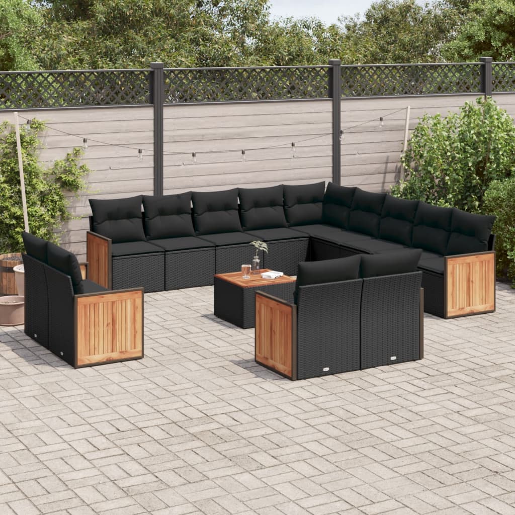 Set Divani da Giardino 14pz con Cuscini in Polyrattan Nero 3260613