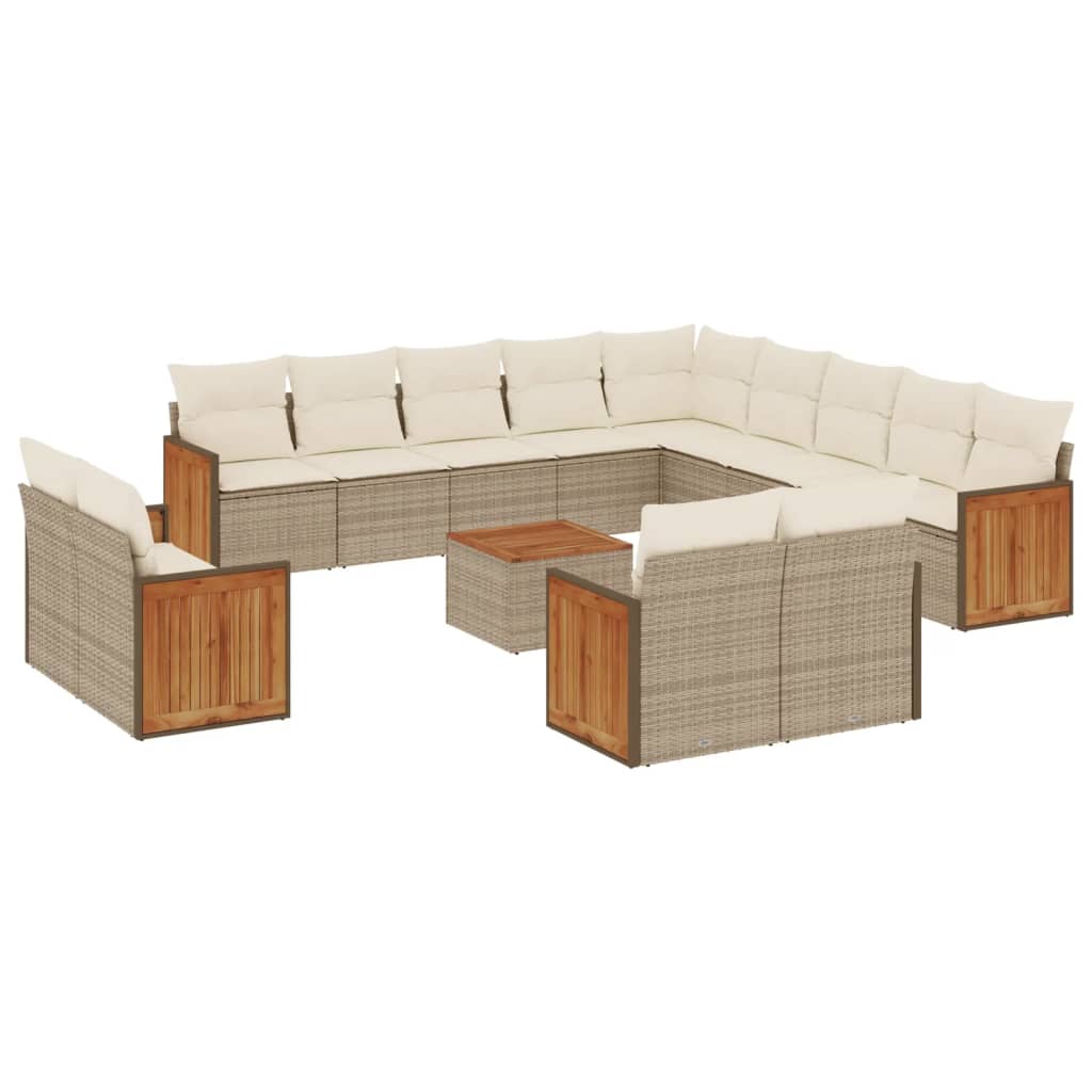 Set Divani da Giardino 14pz con Cuscini in Polyrattan Beige 3260616