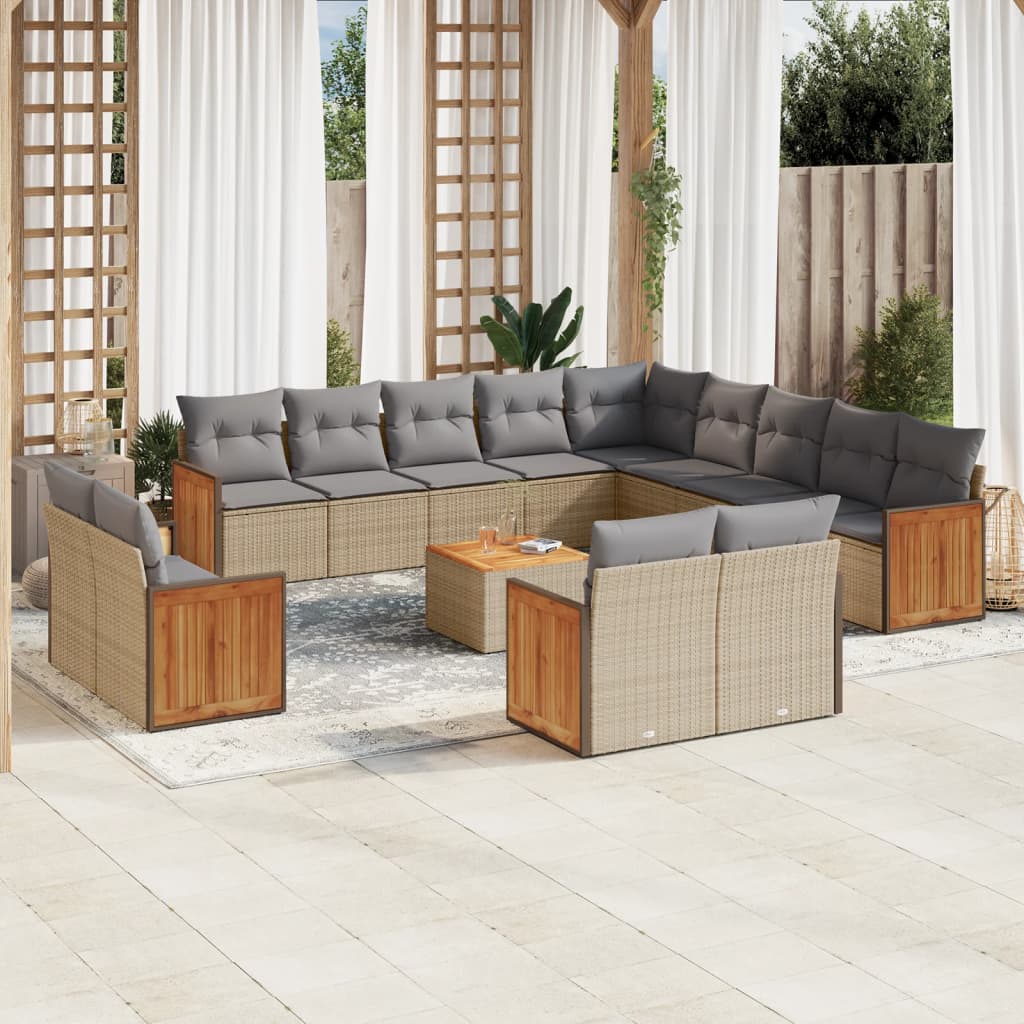 Set Divani da Giardino 14pz con Cuscini in Polyrattan Beige 3260617