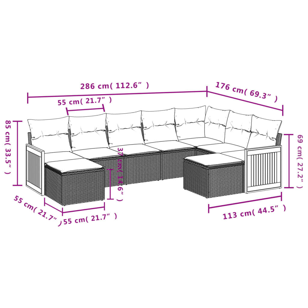 Set Divano da Giardino 9 pz con Cuscini Beige in Polyrattancod mxl 112149