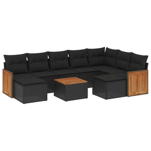 Set Divani da Giardino 10pz con Cuscini in Polyrattan Nero 3260627