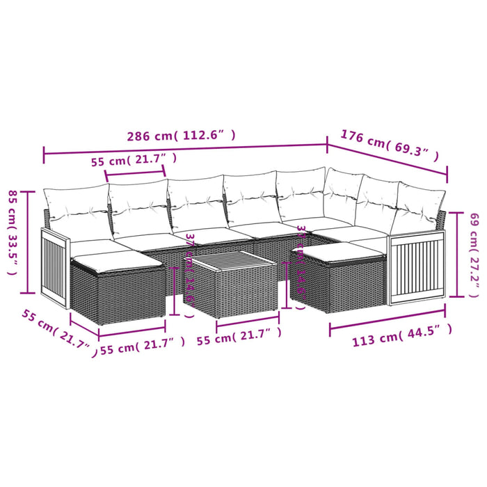 Set Divani da Giardino 10pz con Cuscini in Polyrattan Nero 3260627