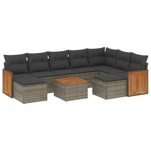 Set Divano da Giardino 10 pz con Cuscini Grigio in Polyrattan 3260632