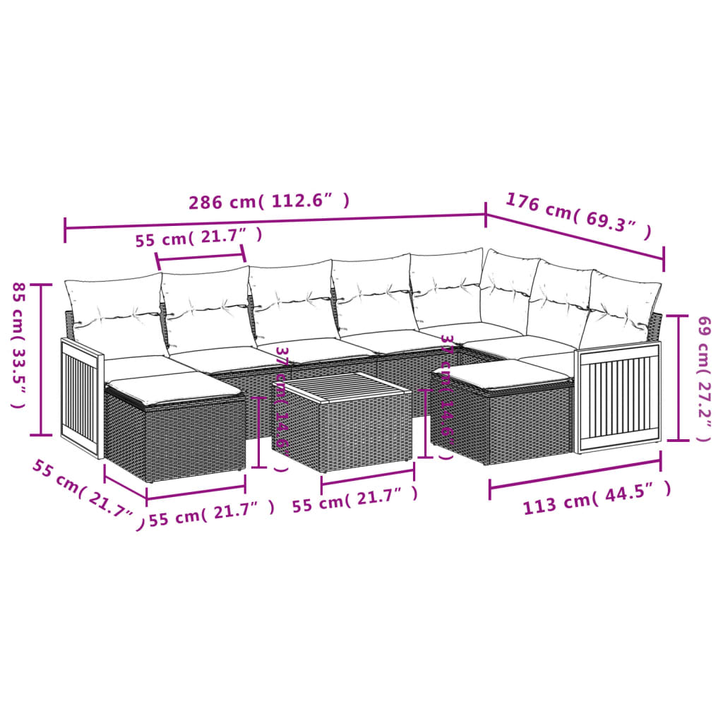 Set Divano da Giardino 10 pz con Cuscini Grigio in Polyrattancod mxl 116179