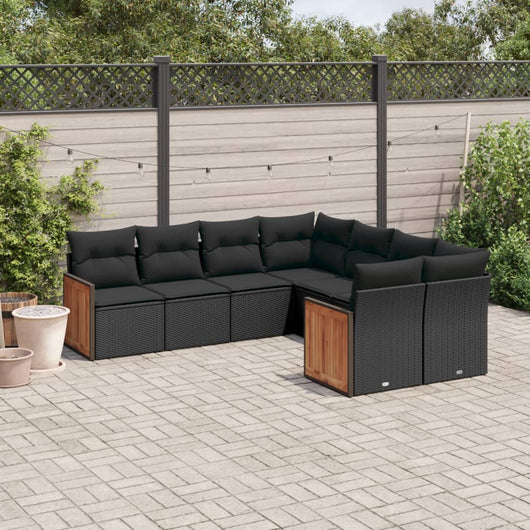 Set Divani da Giardino con Cuscini 8 pz Nero in Polyrattan 3260634