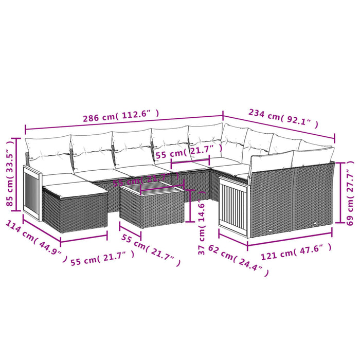 Set Divani da Giardino 11 pz con Cuscini Beige in Polyrattan 3260644