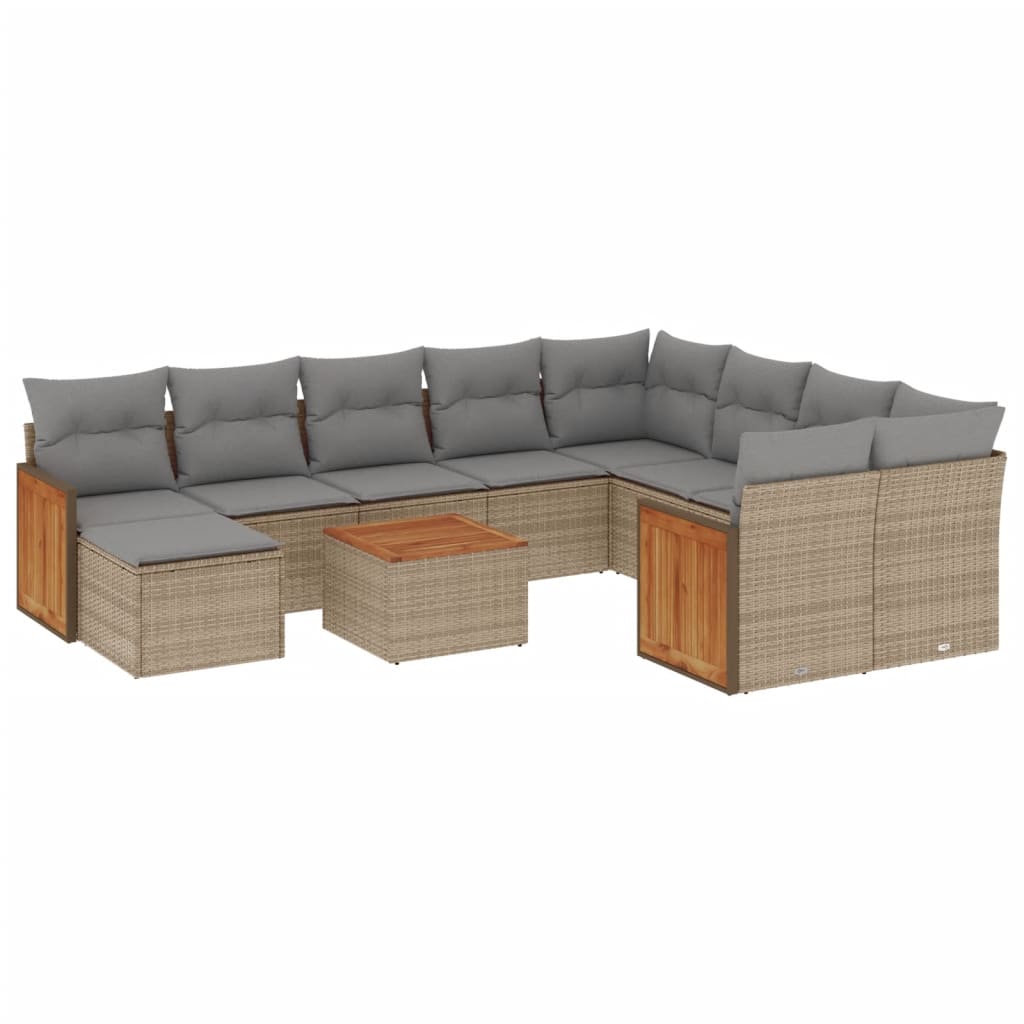 Set Divani da Giardino 11 pz con Cuscini Beige in Polyrattan 3260645